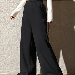 Sports Pants Women's Plus Solid Elastic High Rise Wide Leg