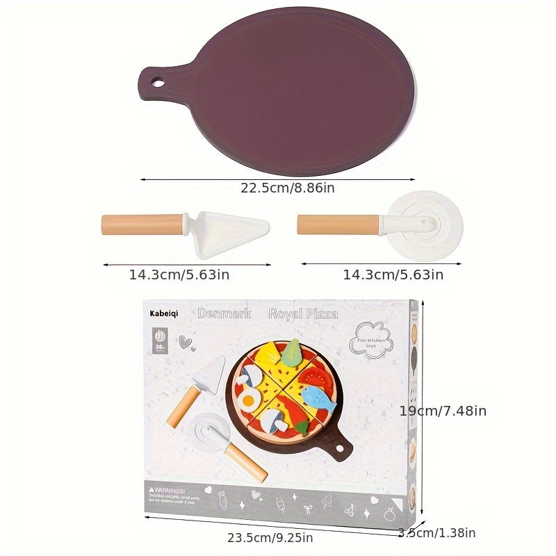Wooden Royal Pizza Playset for Kids Realistic Pizza Dough & Toppings