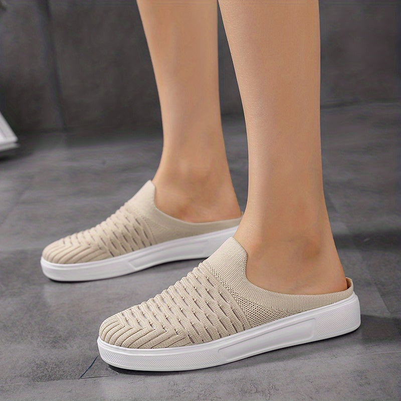 Women's Breathable Knit Mule Sneakers Lightweight Slip On Shoes