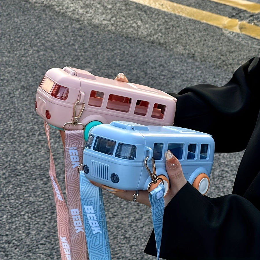500ml Bus Shaped Straw Water Cup - Flip Top, Outdoor Travel Sports