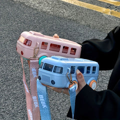500ml Bus Shaped Straw Water Cup - Flip Top, Outdoor Travel Sports
