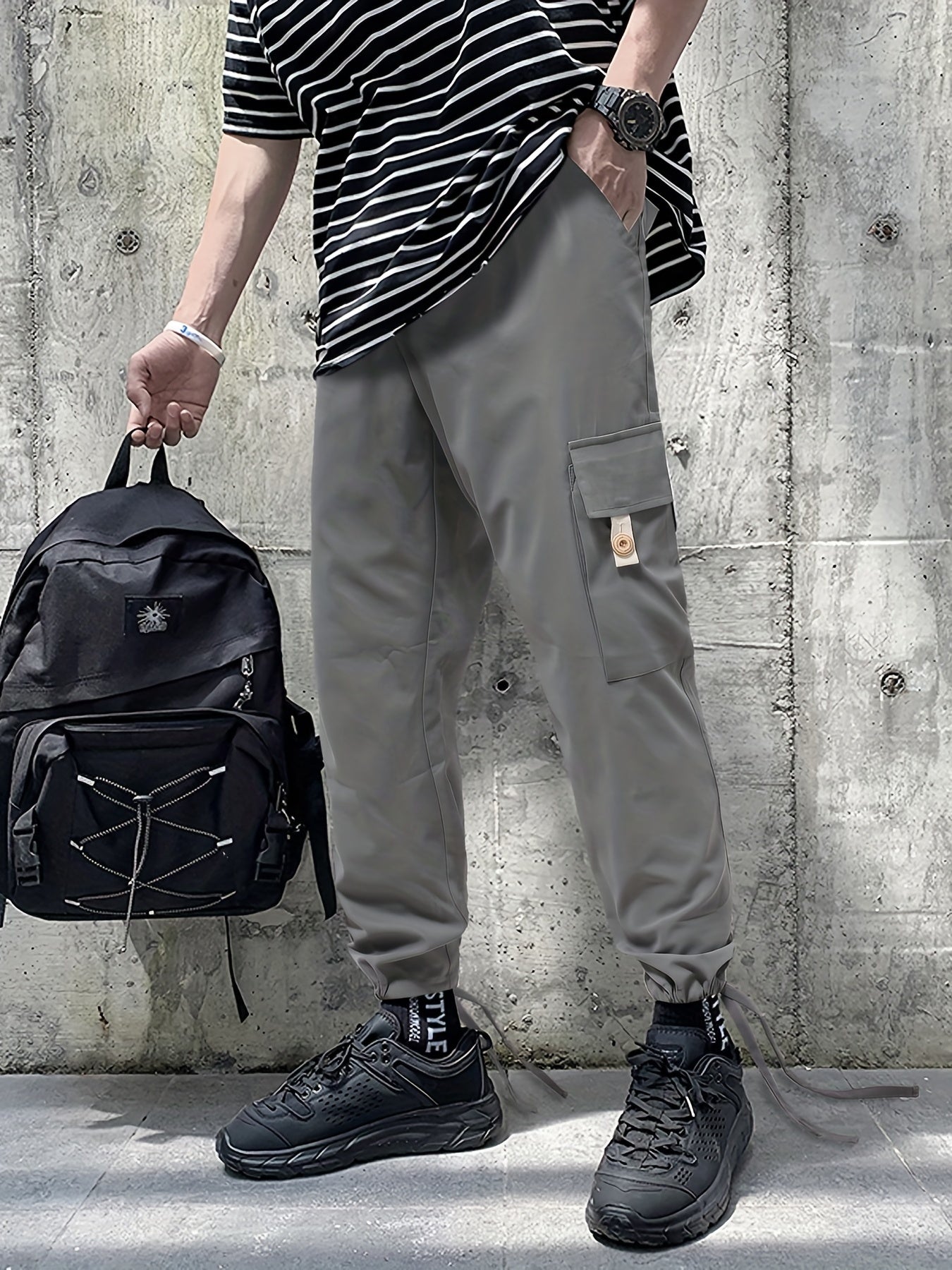 Men's Drawstring Cargo Pants Loose Jogger Pants