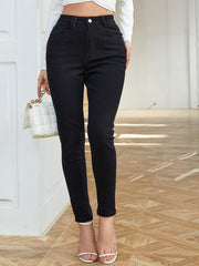 High Waist Skinny Jeans Slash Pockets Stretchy