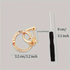 Glitter Rhinestone Keychain w/ D Ring 2 Key Rings Fingerprint Resistant Plating