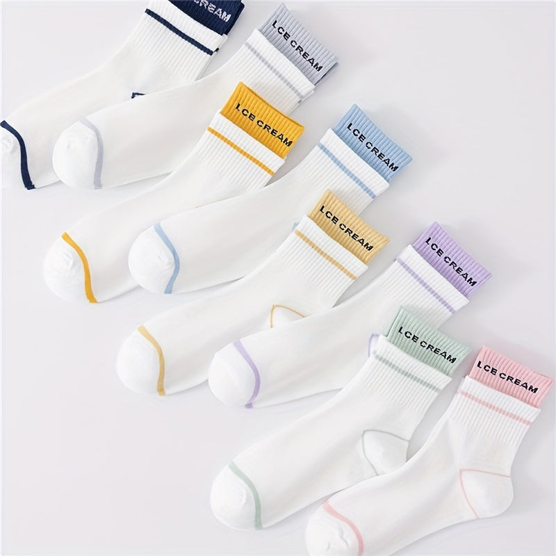 8 Pairs Letter Print Mid Tube Socks Women's Stockings