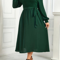 Solid Lantern Sleeve Maxi Dress With Belt