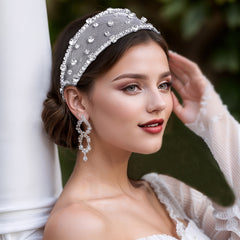 Boho Hawaiian Mesh Headband with Rhinestone Embellishments