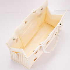 Beige Polyester Diaper Bag with Bear Functional Mommy Tote