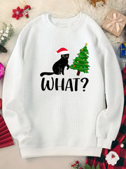 Christmas Lounge Top Women's Crew Neck Waffle Home Wear Pullover