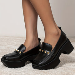 Women's Platform Chunky Loafers Rivet Decor Slip-On Shoes