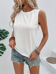 Eyelet Tank Top Sleeveless Casual Top for Women