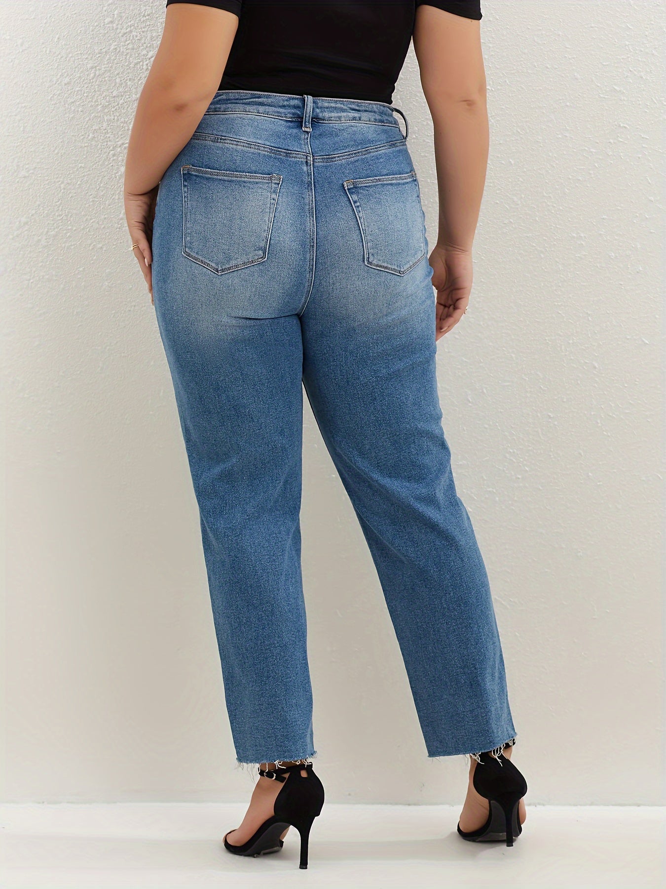 Button Fly High Rise Straight Leg Jeans