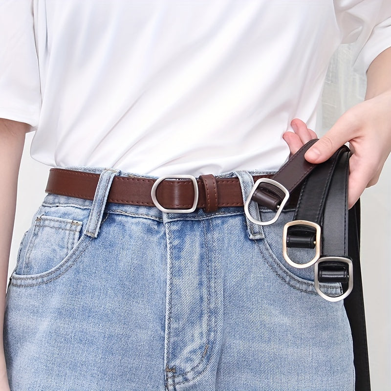 Thin Belt Hole Buckle PU Leather Solid Casual Jeans Pants Belt
