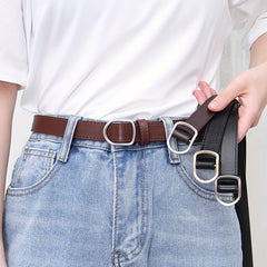 Thin Belt Hole Buckle PU Leather Solid Casual Jeans Pants Belt