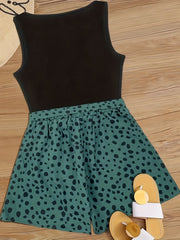 Casual Tank Top & Dalmatian Print Shorts Set for Women