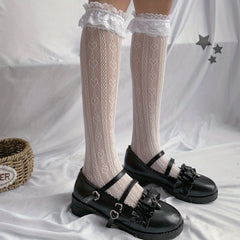 Lace Mesh Ruffle Calf Socks Lolita Knee High Socks Women's Stockings