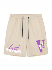 Men's Casual Sports Loose GOOD INTENTIONS Graphic Pocket Elastic Waist Drawstrin