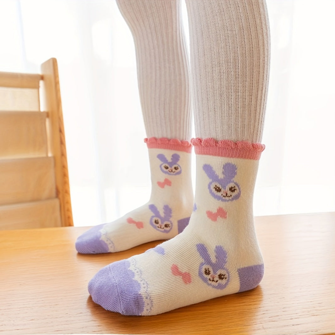5 Pairs Cartoon Pattern Crew Socks for Girls Kids