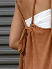 Tie Back Jumpsuit Ruched Sleeveless Wide Leg