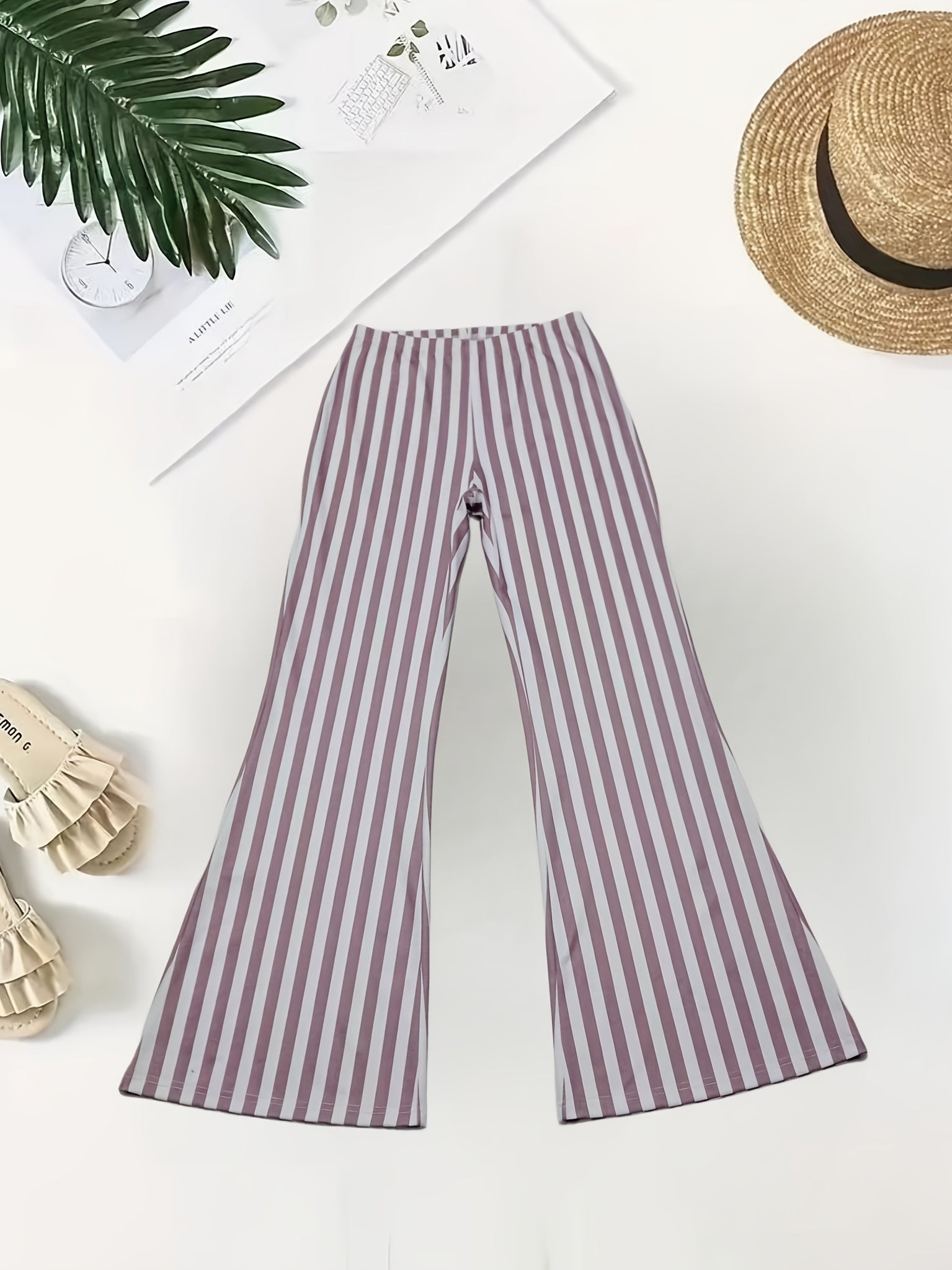 Stripe Print Flare Leg Pants Loose Pants For Spring & Fall
