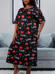 Heart & Letter Print Nightdress Short Sleeve Round