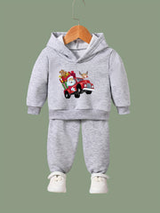 Santa & Reindeer Car Print Girls Hoodie Jogger Pants Set