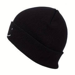 Happy Face Knit Cuffed Beanie Hat