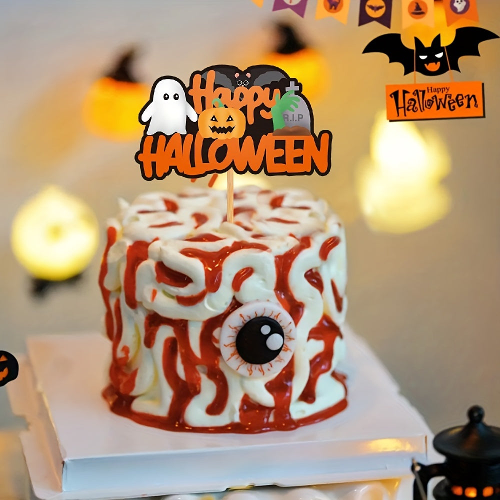 9pcs Halloween Cake Decorations Ghost Skeleton Funny Insert Paper Tray