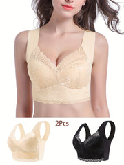 2pcs Lace Wireless Bras Scallop Trim Intimates Women's Lingerie
