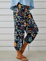 Floral Print Cropped Pants High Waist Loose Casual Pants