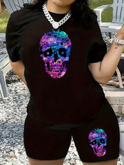 Skull Print Top & Shorts 2 Piece Set