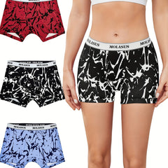 3pcs Random Print Boyshort Panties Soft & Comfortable Women's Lingerie