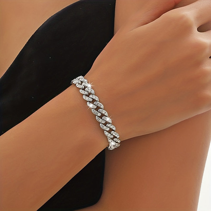 Glitter Rhinestone Cuban Chain Bracelet Women's Jewelry Gift