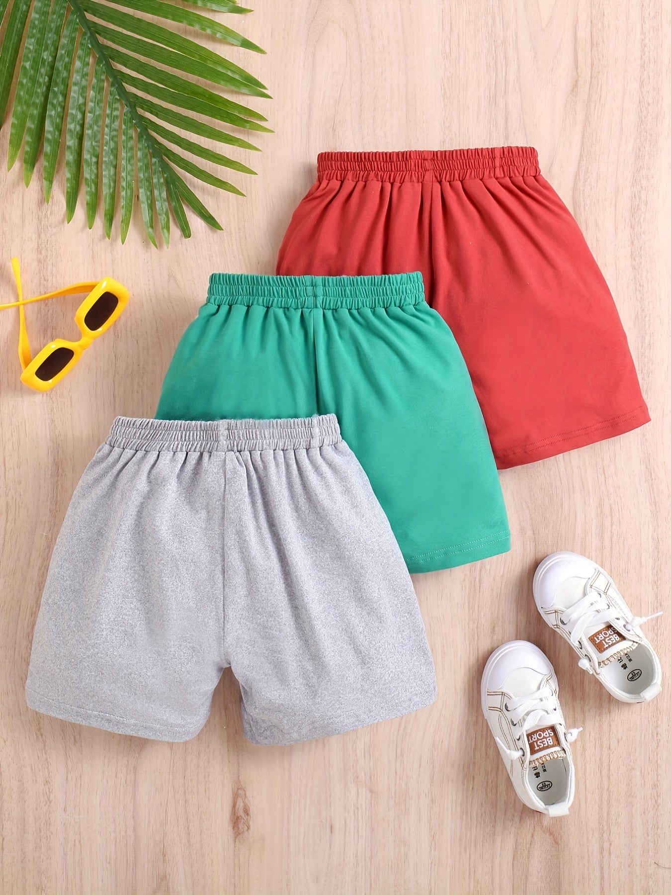 3pcs Smiling & A GOOD Letter Print Boys Comfortable Shorts