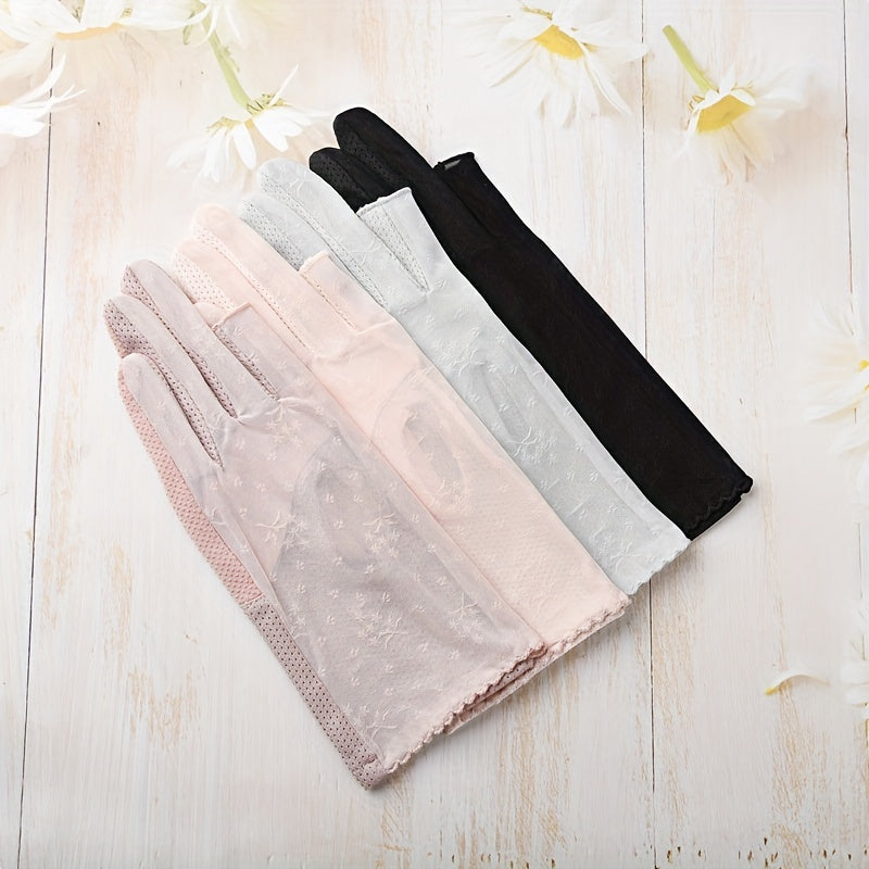 Lace Fingerless Gloves Elastic Thin Breathable Driving Riding Gloves
