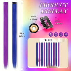 10pcs Girl's Colored Hair Extensions for Party Highlights Cosplay Hairpin