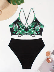 Tropical Colorblock Bikini Set High Waist Boho Swimsuit Set