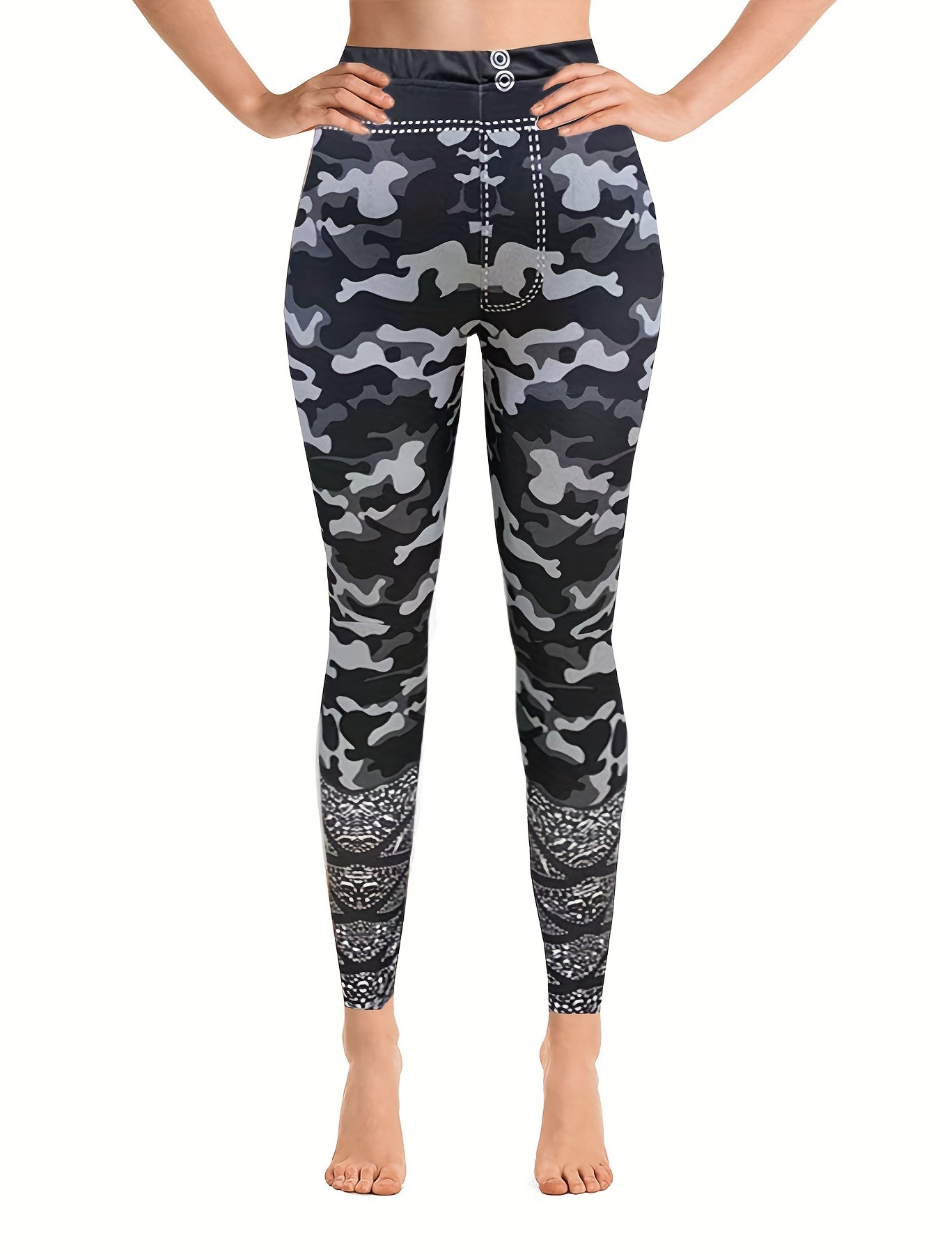 Camouflage Print Skinny Leggings High Waist Stretchy Leggings