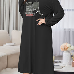 Cartoon Girl Print Long Sleeve Lounge Tee Dress
