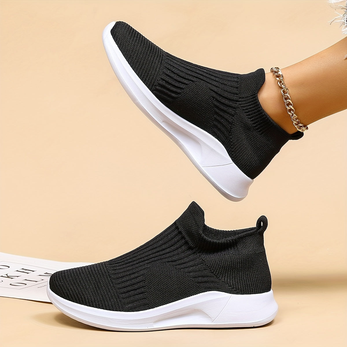Women's Breathable Knit Sneakers Lightweight Slip On Shoes