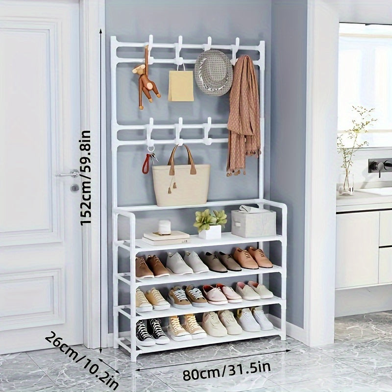 Metal Shoe And Hat Rack with 8 Hooks and Waterproof Cloth Layer