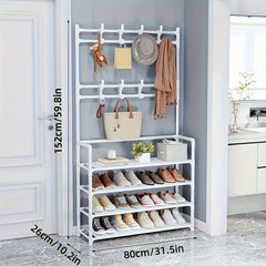 Metal Shoe And Hat Rack with 8 Hooks and Waterproof Cloth Layer