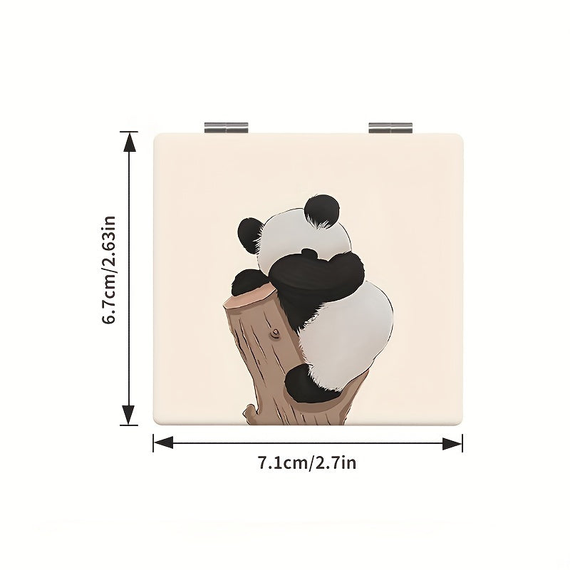 Double Sided Panda Pattern Mirror Compact Portable Makeup Vanity for Girls Teens