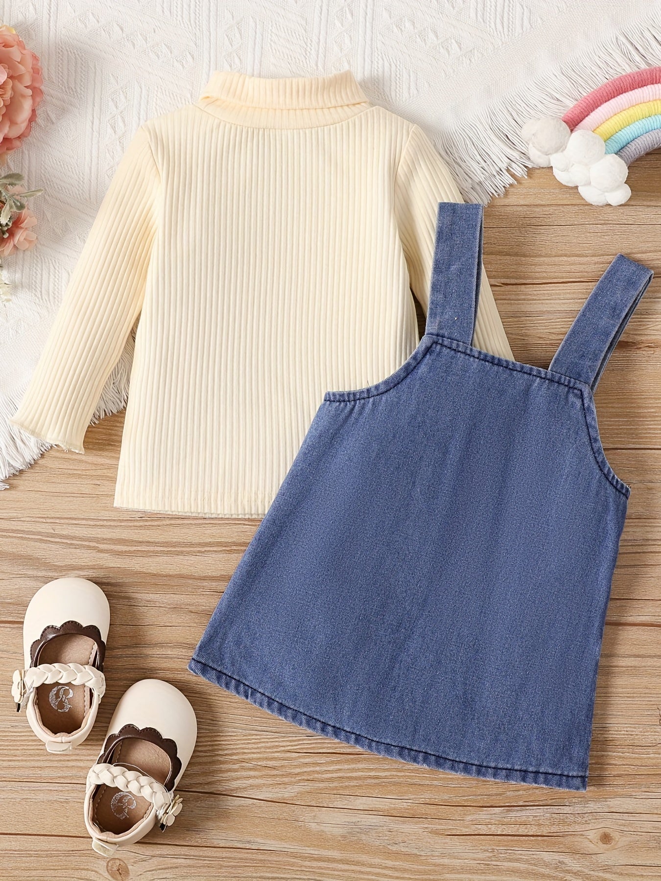 Baby Girls Denim Suspender Skirt Set for Spring and Autumn