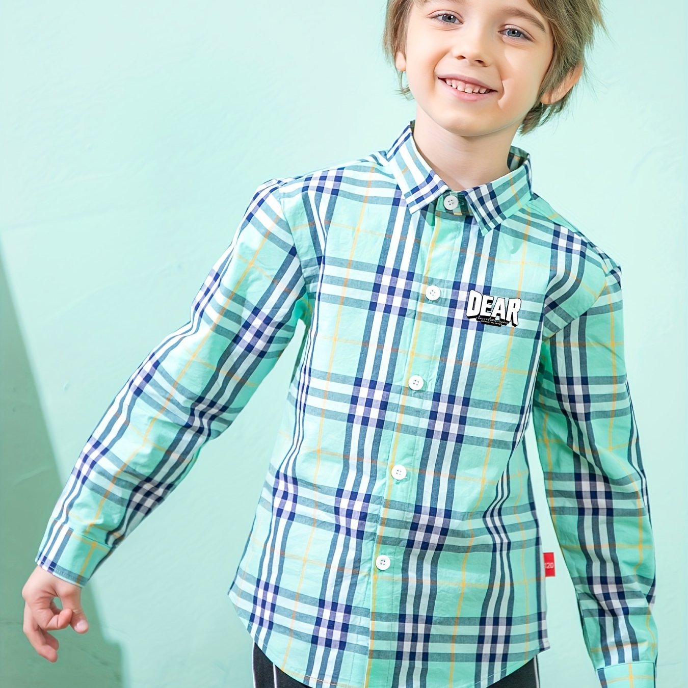 Boys Letter Print Plaid Shirts Button Down Tops Spring Fall Outwear Jacket