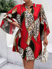 Colorblock Leopard Print Layered Sleeve Dress