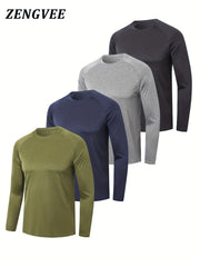 4 Pcs Men's Compression T-shirts Crew Neck Quick Drying Fitness Training