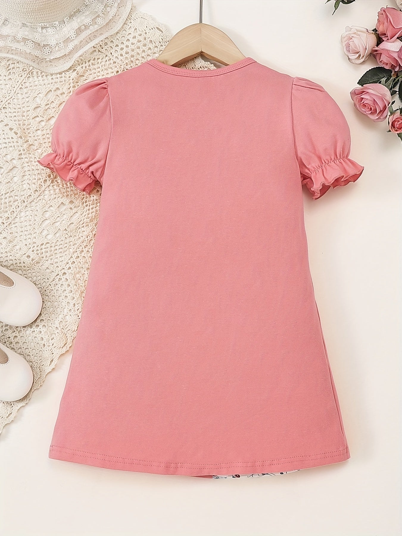 Toddler Girls Floral Print Puff Sleeve Dress for Party