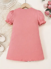 Toddler Girls Floral Print Puff Sleeve Dress for Party