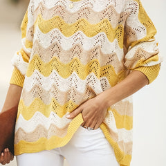 Colorblock Embroidered Sweater Long Sleeve Round Neck Jumper